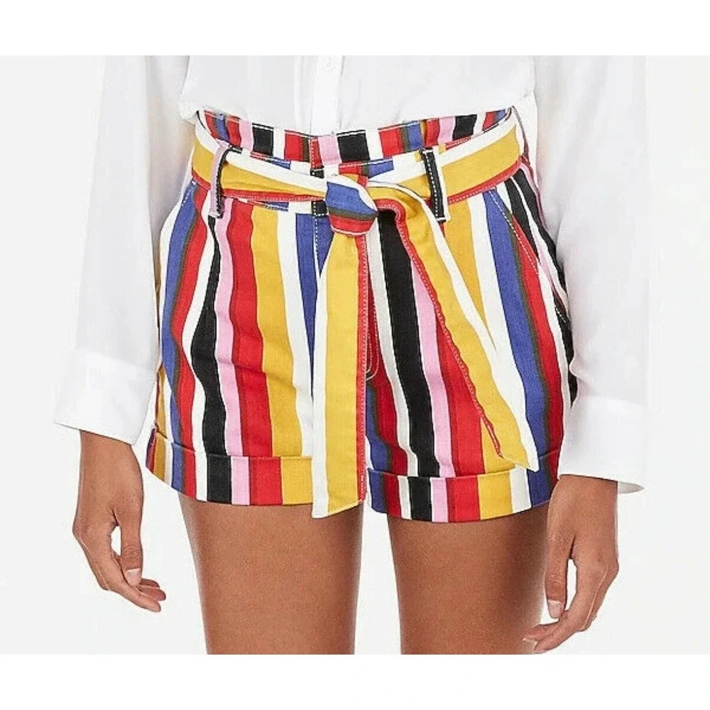 Express‎ Multicolor Striped Tie Waist Extreme High Rise Shortie Shorts Size 4 - Picture 9 of 11